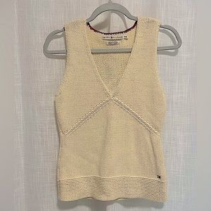 Tommy Hilfiger Sweater Vest Sleeveless Knit Cream Retro